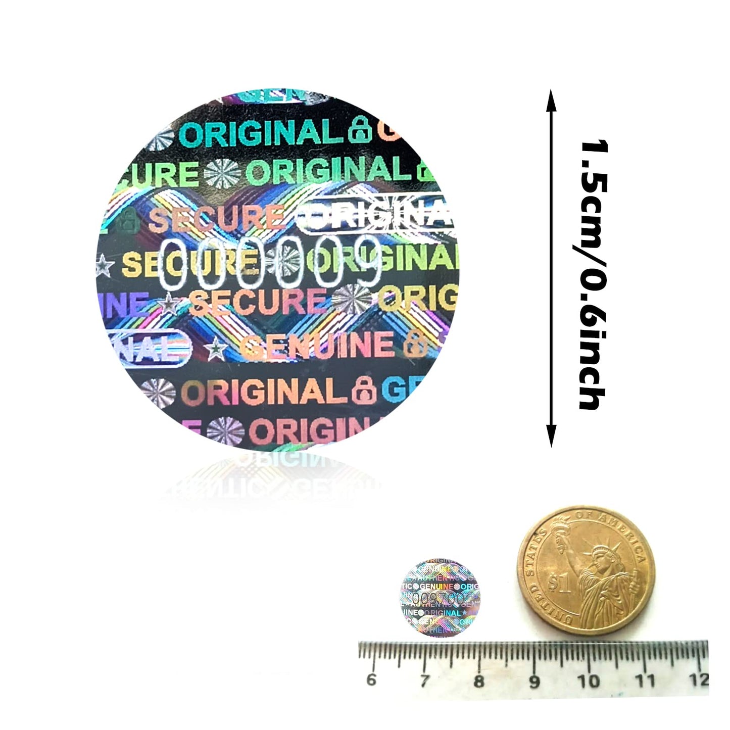 580pcs Tamper Proof Hologram Stickers Security Genuine Original Guaranteed Labels Warranty Void Seal Tamper evident Stickers with Unique Serial Number (0.6inch,Circular) 580pcs
