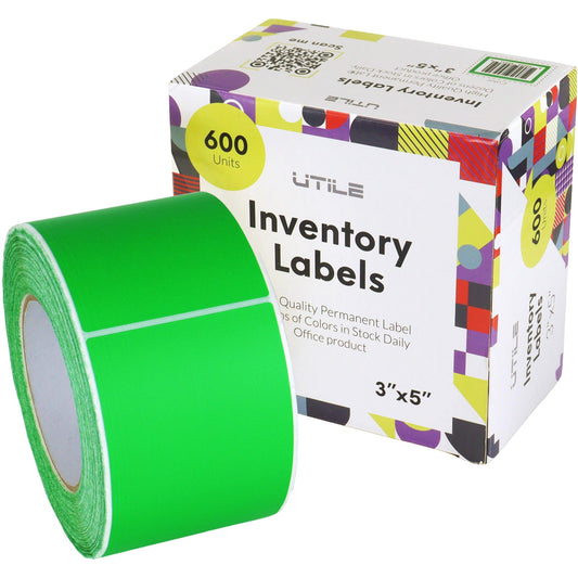 UTILE - Thermal Labels 3x5 Inch 600 Inventory Stickers Roll (Green), Compatible with Thermal Printers - Color Coding Label for Box - Sticker to Write On Packing Labels Color Coded - Tags for Labeling Rectangular Green
