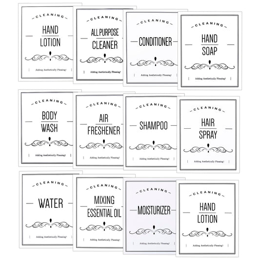 12 Pcs Waterproof Labels for Glass/Plastic Bottles, Bathroom Hand Soap Shampoo Dispenser Label Stickers, Removable Bottle Labels for Soap, Lotion, Shampoo and Conditioner (3.1"X3.7", White)