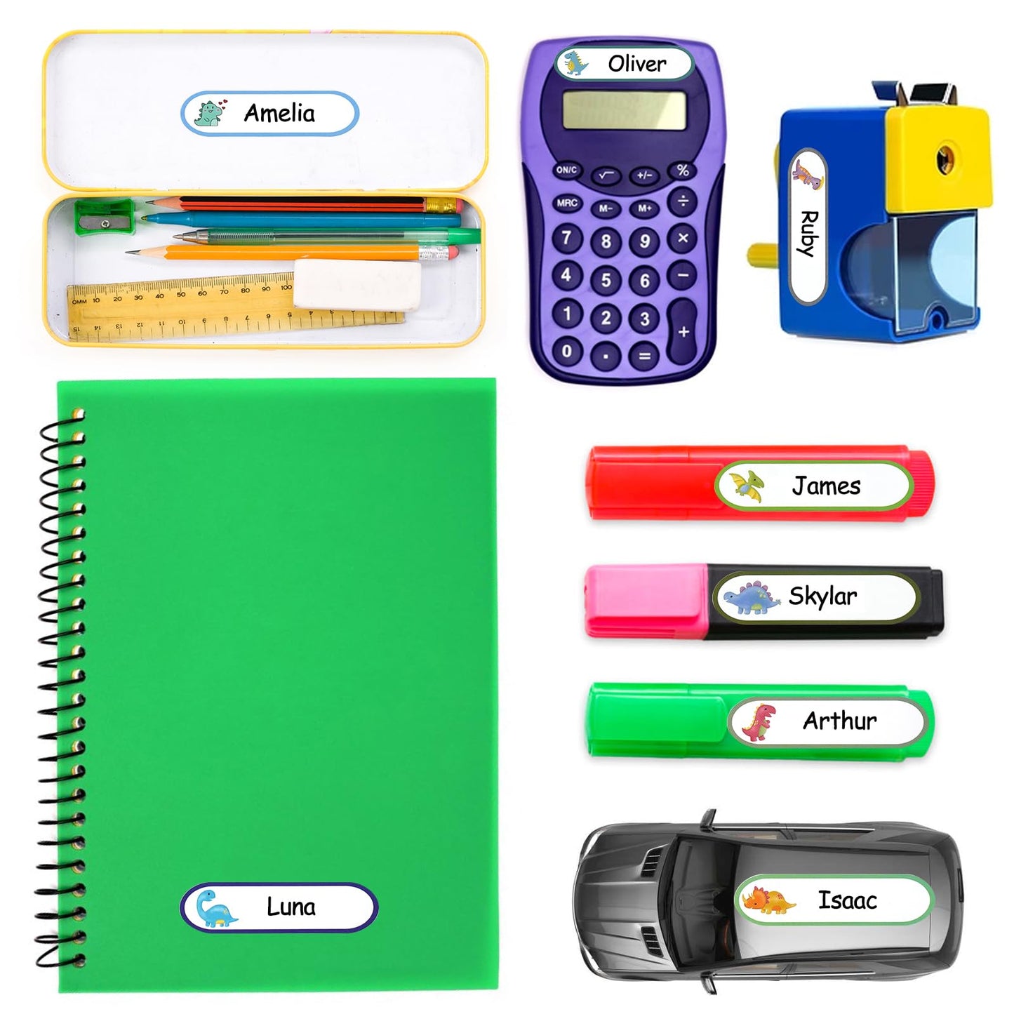 Waterproof Name Labels for Kids School Stuff Supplies - Personalized Dinosaur Name Stickers for Daycare Toddlers Baby Bottle Cups - Stick on Preschool Labels Self Laminating and Washable - Pack of 136