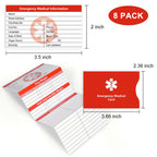 MEDMAX 8 Pack Emergency Medical Cards with 2 Pack Double Sided Medical Supplies Inside Luggage Tag, Red