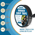 Black Rubber Grip Tape 1 Inch x 20 Ft Non-Abrasive Anti-Slip Tape for Handrails Strong Adhesive Waterproof Heat Resistant Handlebar Wrap Cushion Grip for Tools Stairs Bicycle Handle (1inch X 20ft) 1inch X 20ft