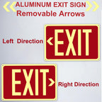 4Pack Photoluminescent Exit Sign Aluminum - 14x10 Inches Glow In Dark Exit Sign with Adhesive Backing - Removable Arrows Included - Non Electrical Red Exit Light For 50 Feet Visibility 14"X10"-4PACK