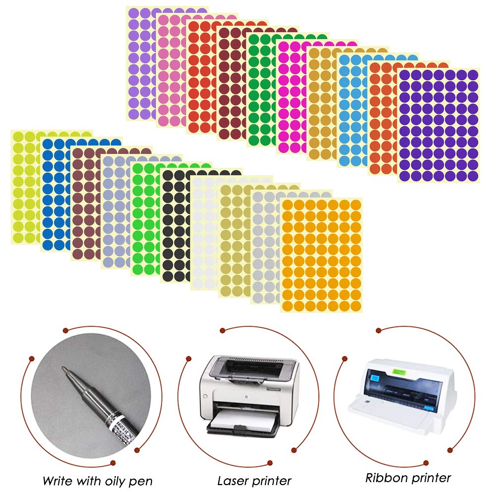 SourceTon 2800-Pack 3/4 Inch Round Color Coding Dots - 20 Vibrant Neon Colors, Removable Sticker Labels (70 per Sheet)