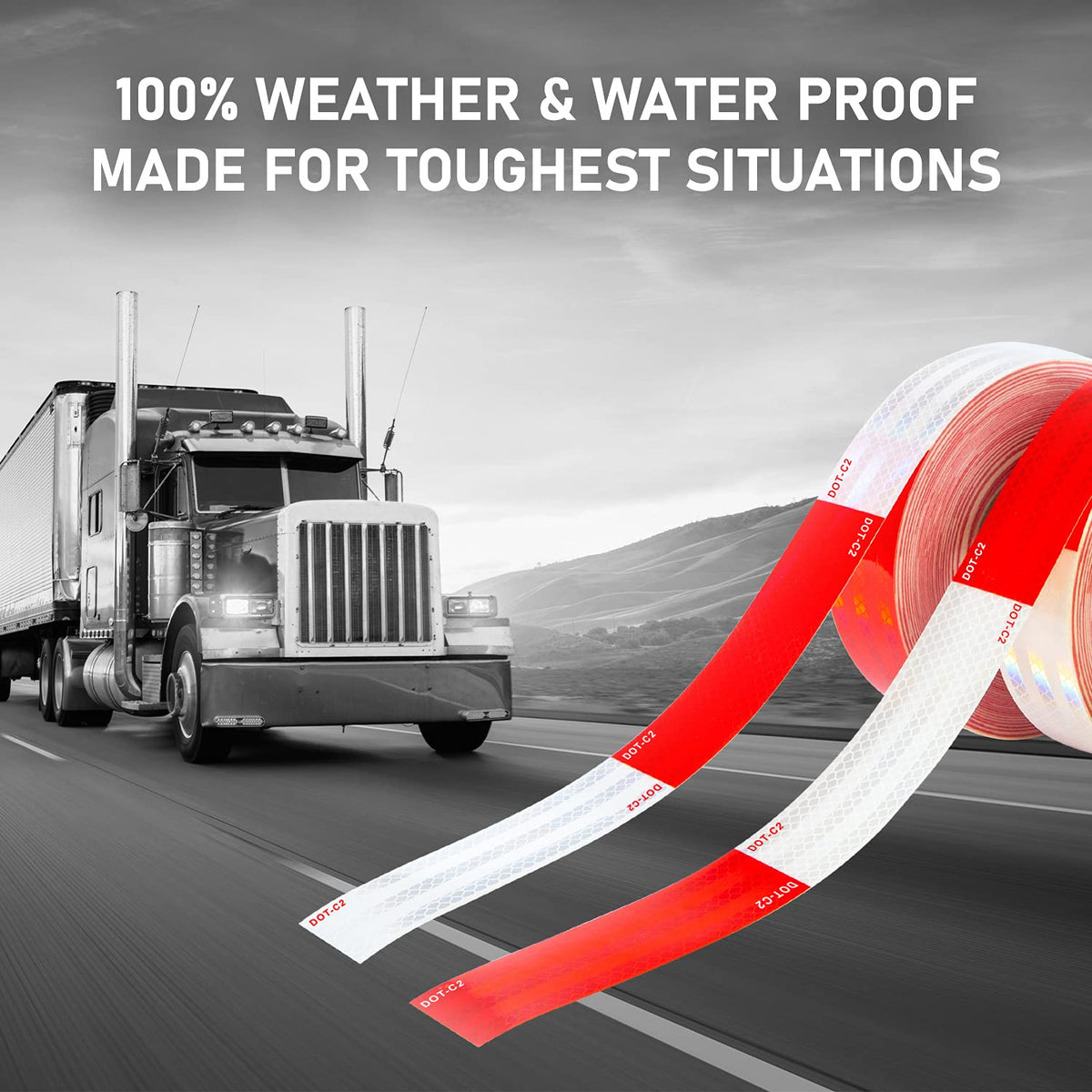 CANOPUS DOT-C2 Reflective Tape 2" x 160 ft – High Visibility Red/White Adhesive Roll for Vehicle, Trailer, Truck, Boat, RV Safety – Waterproof Conspicuity Reflector Strip 2in x 160ft