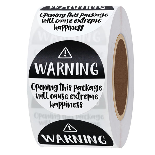 Hybsk Black and White Adorable Warning: Extreme Happiness Labels for Business Or Personal Use, 1.5 inch, 500 Small Business Stickers On a Roll
