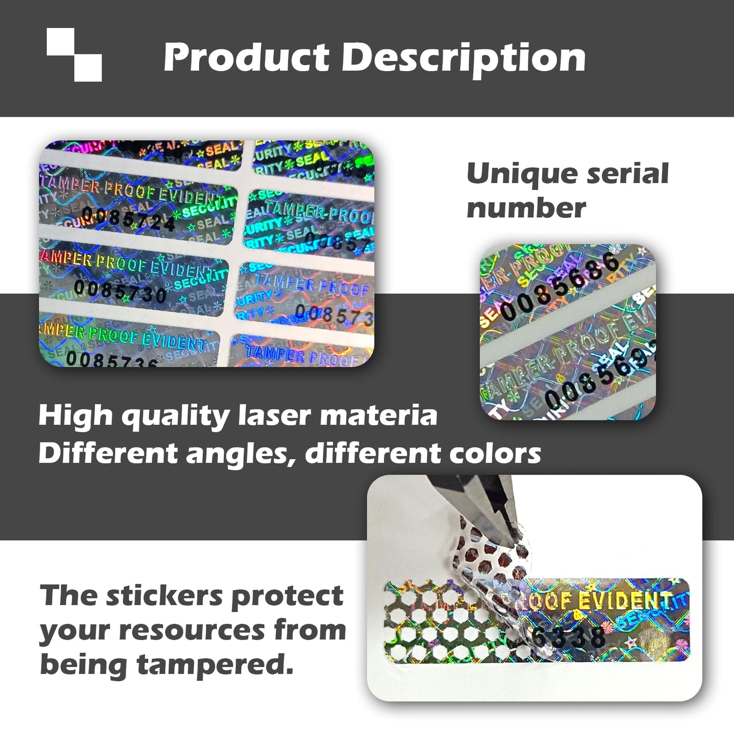 680pcs Tamper evident Hologram Stickers Original Security Labels Warranty Void Seal Tamper Proof Sticker with Unique Serial Number 1x0.3inch relief-680pcs
