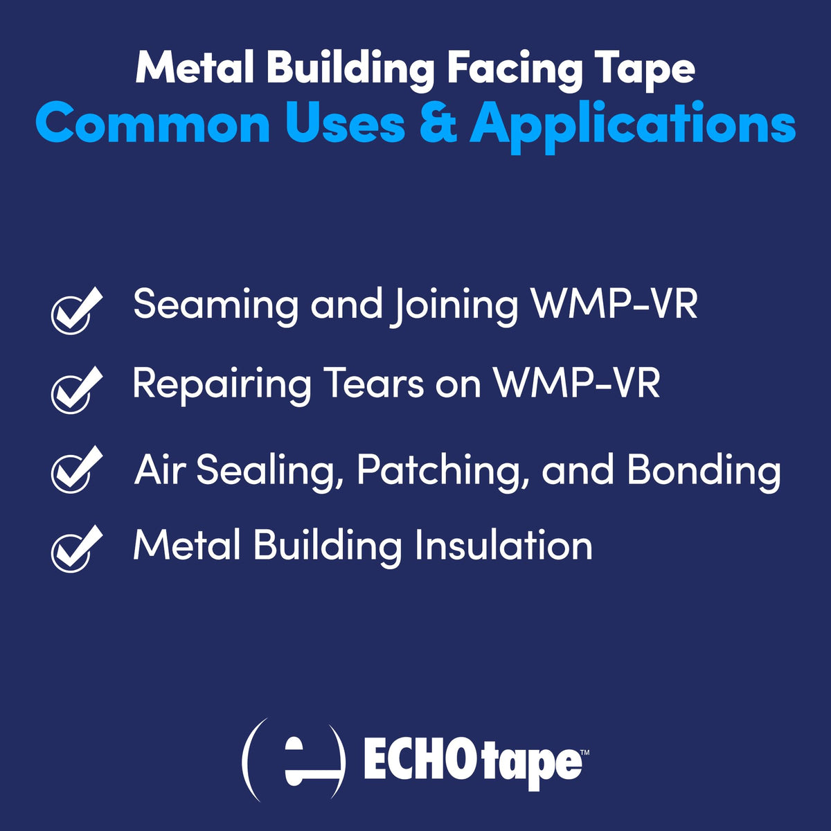 ECHOtape FS-G7731 | All Weather Lamtec WMP-VR Facing Tape | Metal Building Insulation Tape | Black Seam and Repair Tape | Cold Weather Acrylic Adhesive | Contractor Tape | 2.83 in x 50 yds 2.83 in x 50 yds / 72mm x 45.72m