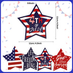 4th of July Decorations, 4 Pcs Wooden Star Signs Patriotic Wood Star Standing Blocks Red White and Blue Tiered Tray Decor for Home Office Independence Day 250th Anniversary Tabletop Decor