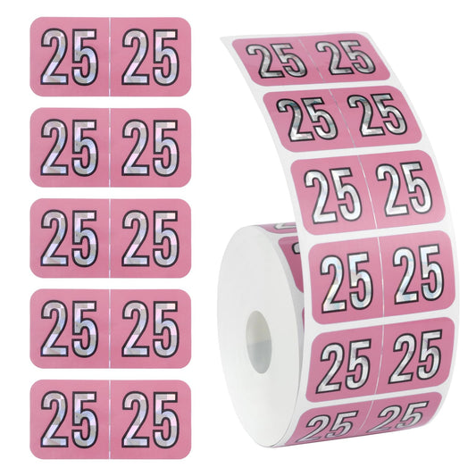 500pcs/Roll 2025 Year Stickers, Holographic File Folder Year Labels Color Coded Number Stickers Self Adhesive 25 Year Labels for Tabs Chart File Folders Office Supplies (Pink) Pink