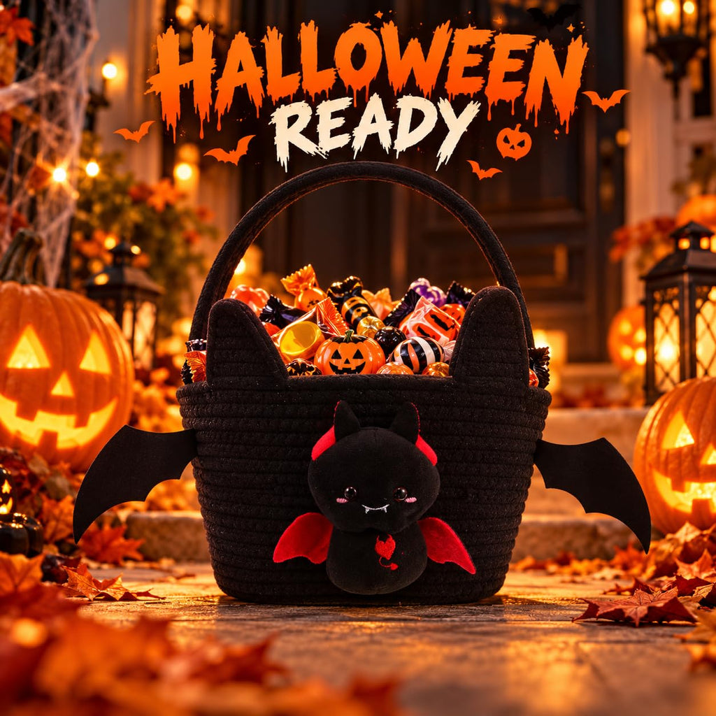 Operitacx Halloween Bat Candy Basket, Trick or Treat Bucket with Handle