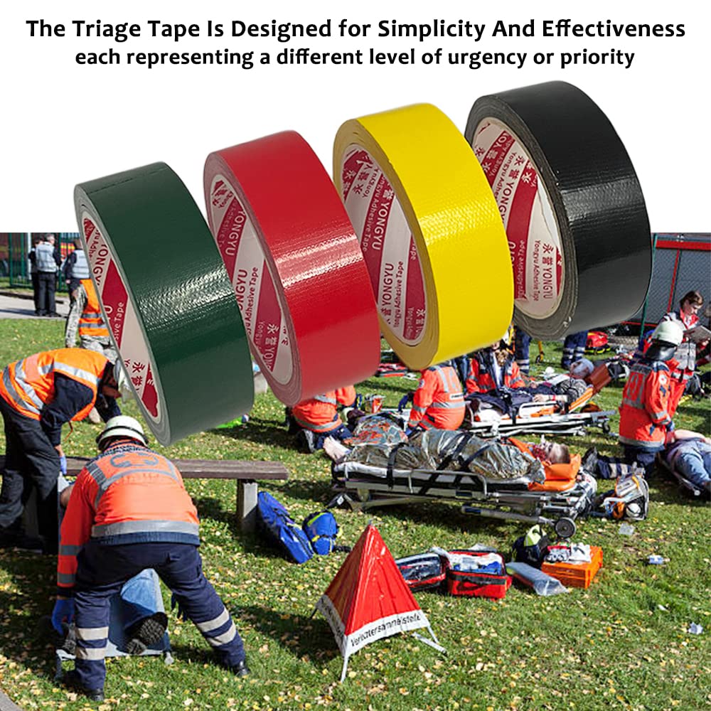 Triage Tape Kits - 4 Color First Aid Replacement Band (Black:Deceased, Red:Immediate, Yellow:Delayed, Green:Minor), 33Ft Triage Tape