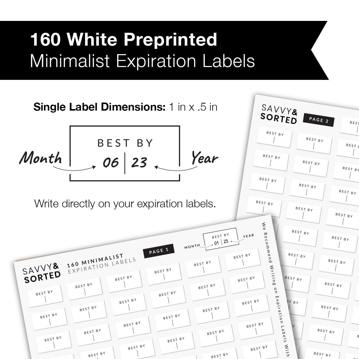 Expiration Date Pantry Labels, 160 Waterproof Food Expiration Date Labels for Containers, Kitchen Labels for Food Freshness, Use by Meal Prep Labels, Best by Write On Labels White Expiration Labels
