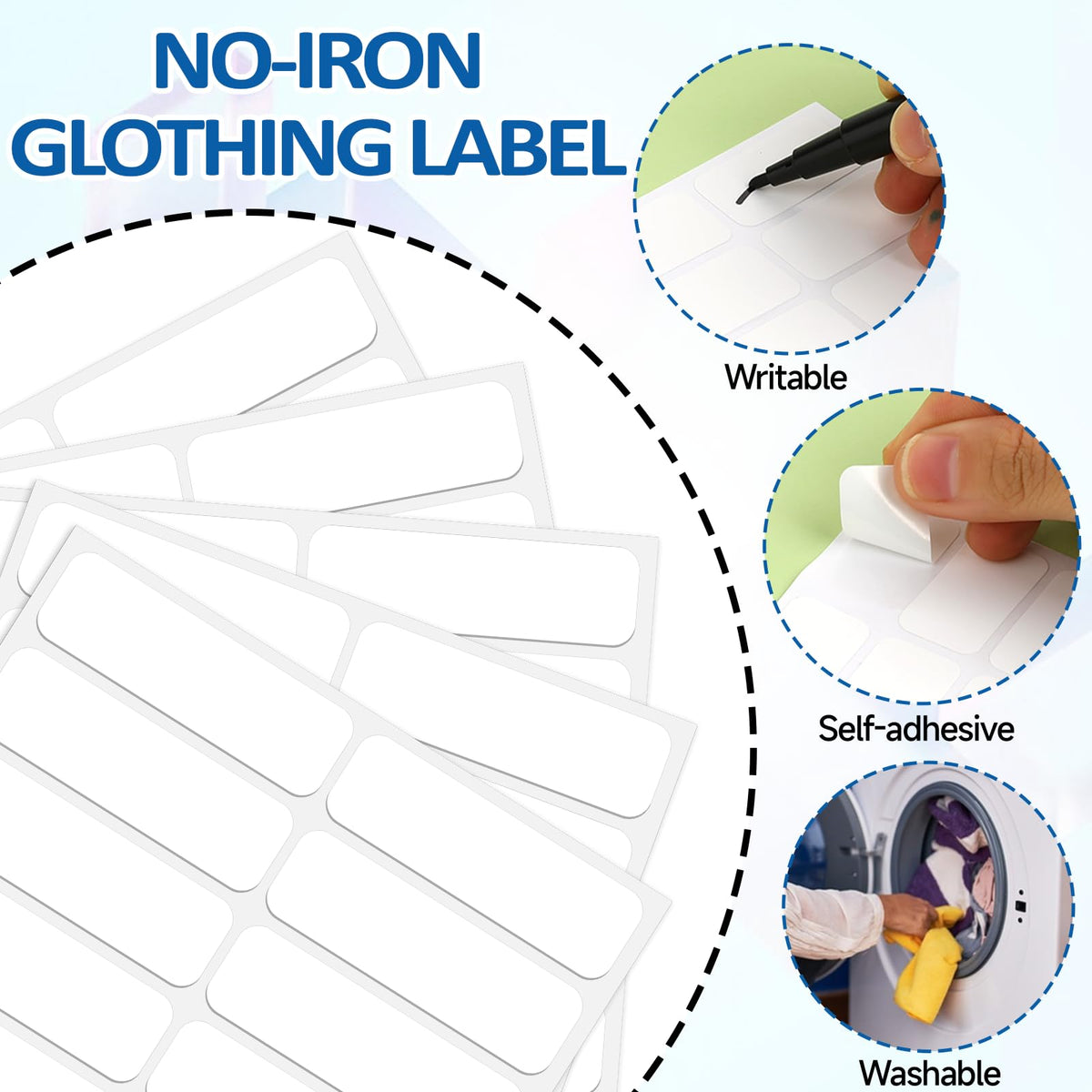 100Pcs Clothing Labels No Iron Waterproof Self-Stick Fabric Labels for Clothes Laundry Labels with 2Pcs Black Marker Pen for Adults,Camp,Home,Daycare and Nursing Home 1.75 x 0.59Inch 1.75 x 0.59 Inch