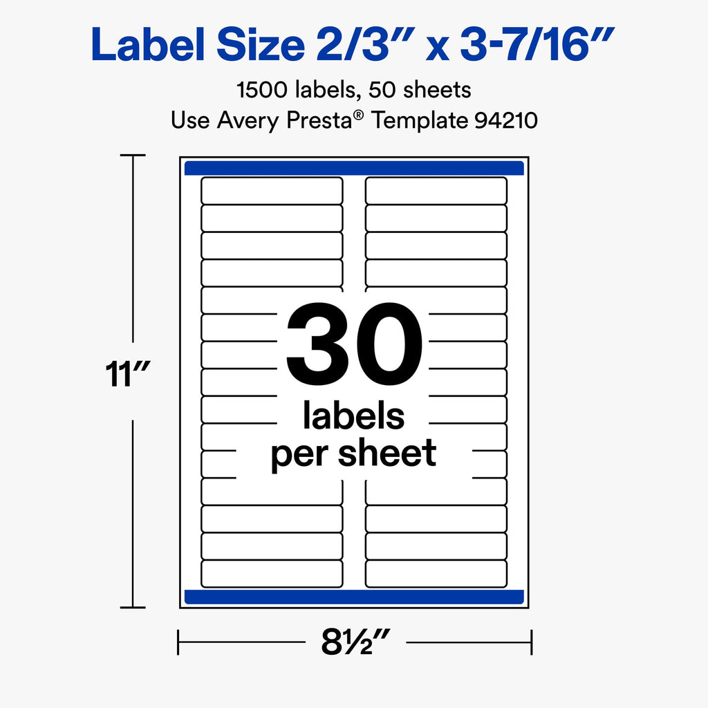 Avery® Matte White Rectangle Labels, 2/3" x 3-7/16", 1500 Total 1,500 labels