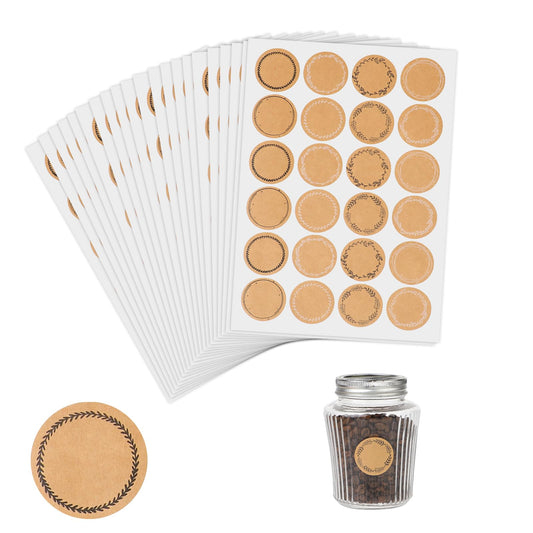 Giantree 21 Sheets/504 Pcs Kraft Label Stickers for Jars and Canning, 1.5" x 1.5“ Self-Adhesive Jar Labels for Storage Bins Food Can Jam Essential Oil Bottles Name Tags Wreath Label Sticker