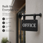 Double Sided Office Sign for Wall Decor with Black Hanging Bracket