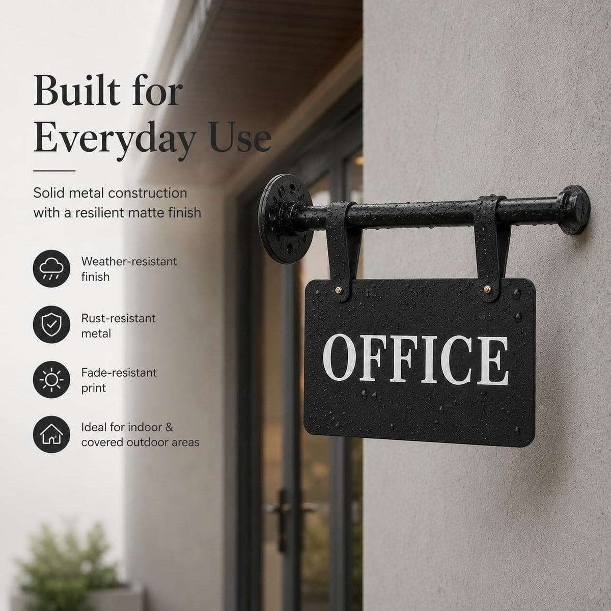 Double Sided Office Sign for Wall Decor with Black Hanging Bracket