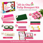 Quaystars 400Pcs Pipe Cleaners Bulk for Crafts - Tulip Flower Making Kit with Chenille Stems, Wire & Tape - DIY Arts and Crafts Supplies for Adults, Gift (Green, Pink)