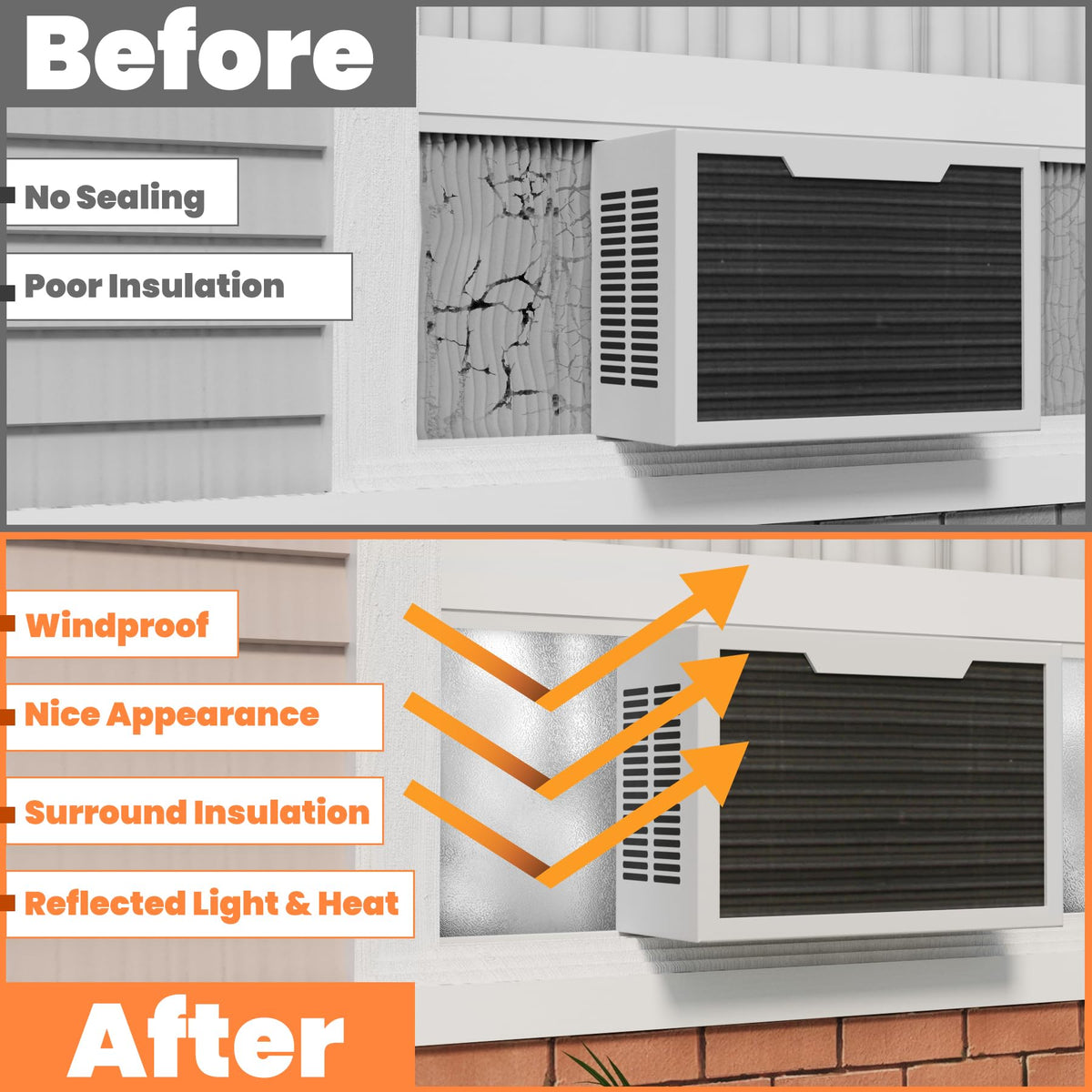 GCGOODS Window Air Conditioner Insulated Foam Panels with Double-Sided Aluminum Foil, Indoor & Outdoor Surround Insulation Side Panel with Top Seal Tape for Window AC Unit, Reflected Light & Heat