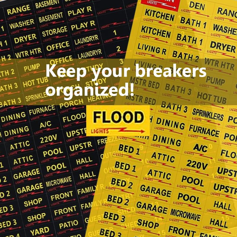 Yellow GSNYSAN industrial circuit breaker labels for electrical panels, fuse boxes, easy to read and install.