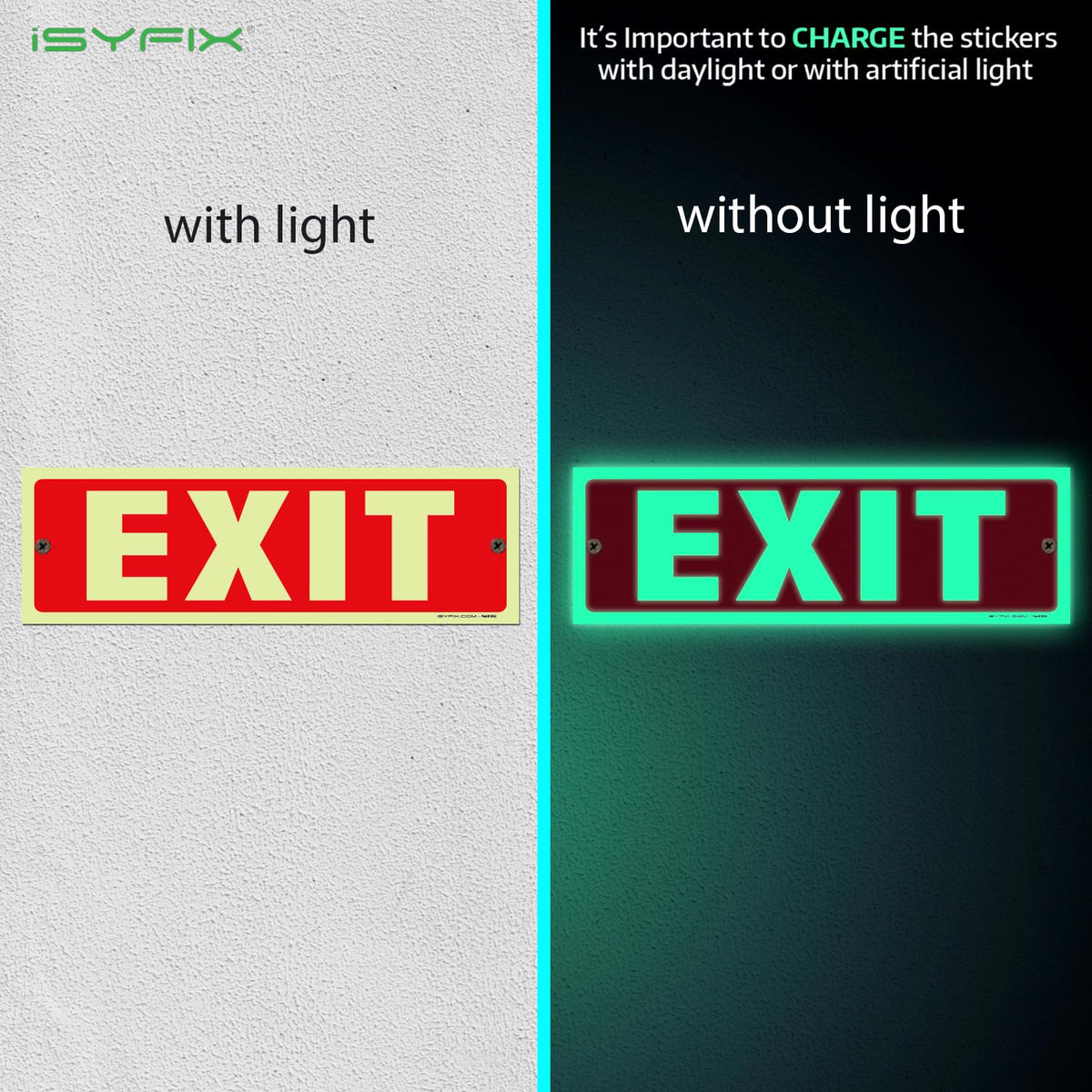 iSYFIX Exit Glow in the Dark Sign, 12x4 Inch, 12 Pack 12 Pk 12x4 Plastic Glow