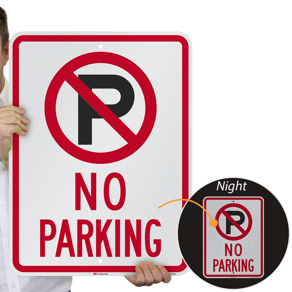 SmartSign 24 x 18 inch “No Parking” Metal Sign with Symbol, 80 mil Aluminum, 3M Laminated Engineer Grade Reflective Material, Red, Black and White