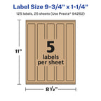 Avery® Kraft Brown Rectangle Labels, Sure Feed® Technology, 9.75" x 1.25", 125 Kraft Brown Labels, Print-to-The-Edge, Laser/Inkjet Printable 125 labels