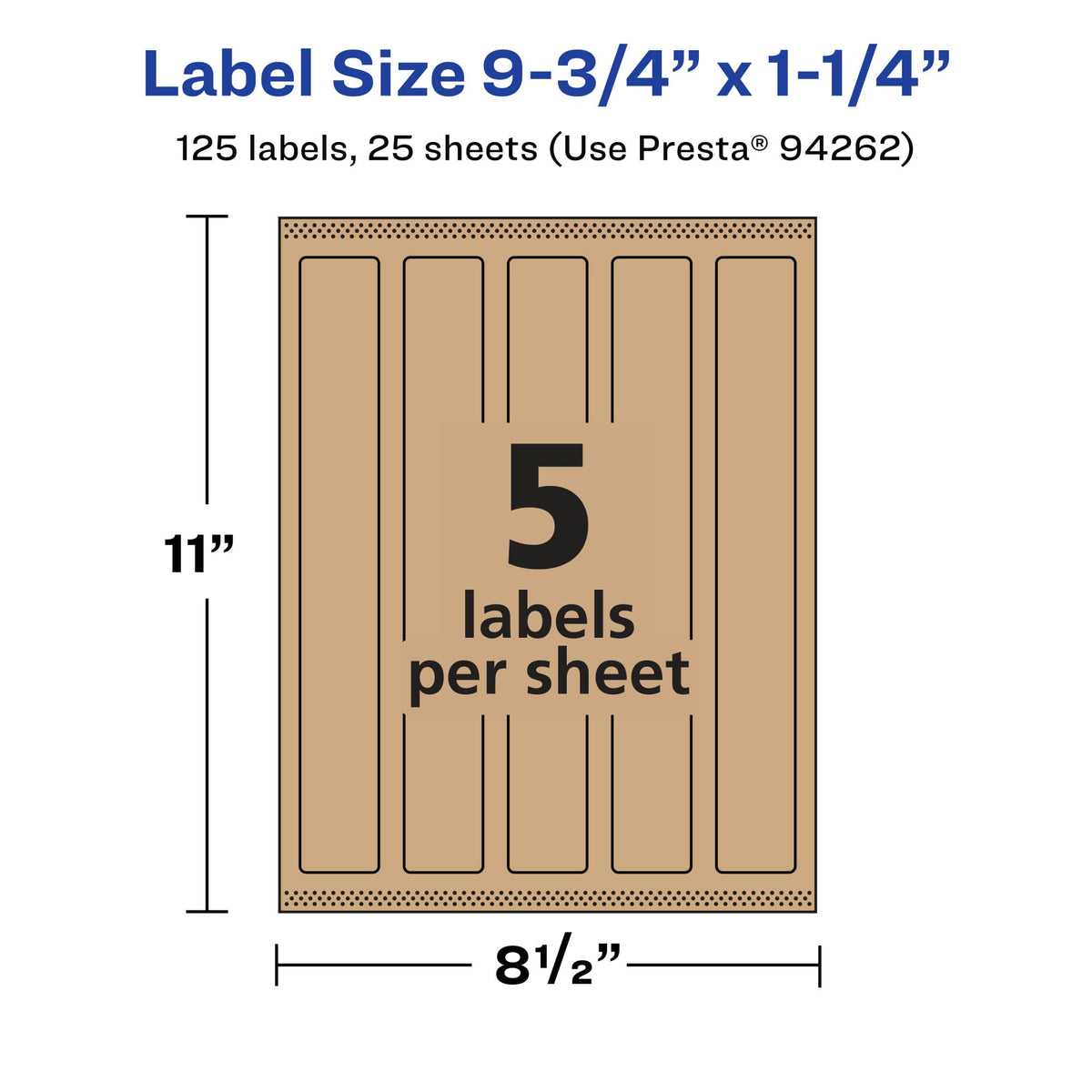 Avery® Kraft Brown Rectangle Labels, Sure Feed® Technology, 9.75" x 1.25", 125 Kraft Brown Labels, Print-to-The-Edge, Laser/Inkjet Printable 125 labels