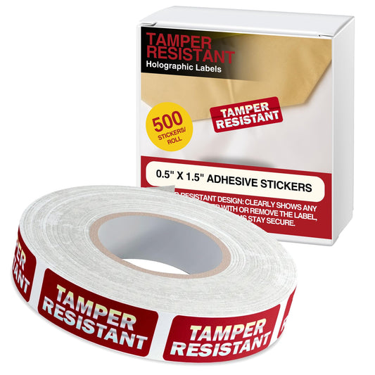 Tamper-Resistant Holographic Labels, 0.5" X 1.5" Adhesive Stickers in Holographic Paper 1 Color (Red) Printed, Security Seal Tamper Evident 500 Stickers Per Roll