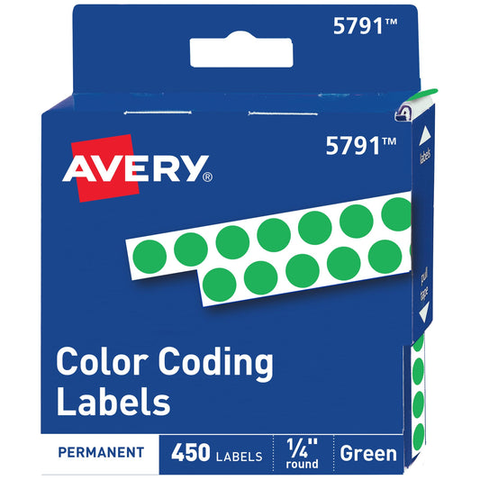 Avery Color-Coding Permanent Labels, 1/4 Inch Round Stickers, Green, Non-Printable, 450 Dot Stickers Total (5791) One Size