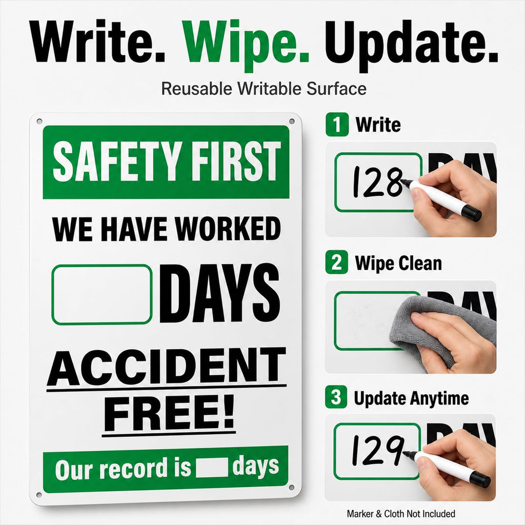 2 Pack Safety First Accident Free Days Aluminum Wall Signs 12×8 in