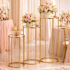 3Pcs Cylinder Stands for Party With 50 Balloons, Gold Cylinder Pedestal Stand, Cilindros para Fiestas Cake pedestal Stand Metal Round Display Plant Stand Tables for Weddings Birthday Decorations