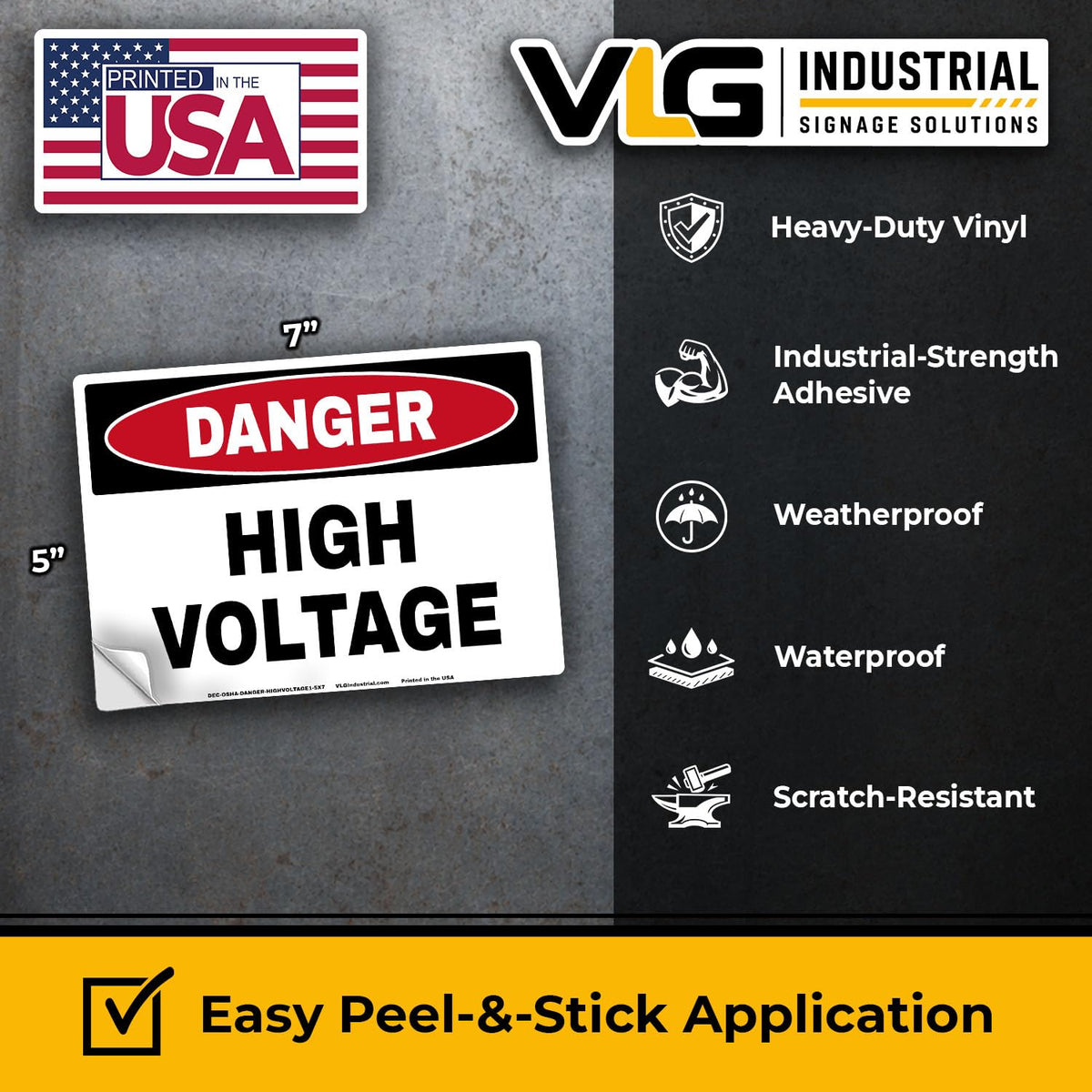 DANGER High Voltage OSHA Style Safety Labels 5-Pack, 5" x 7" Industrial Electrical Hazard Warning Signs, Waterproof UV Laminated Vinyl Decals, Permanent Adhesive Safety Stickers for Panels, Equipment & Switchgear