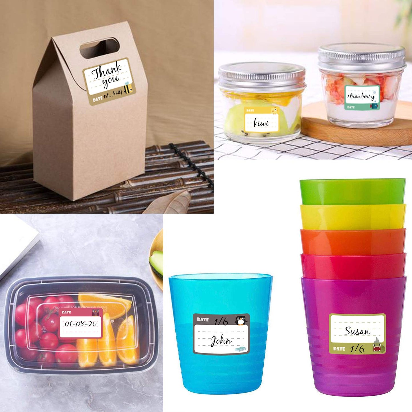 600Pcs Food Labels, Write On Name Tags, Bottle Container Bag Date Labels, 12 Animal Designs Cute Stickers, All-Purpose Labels