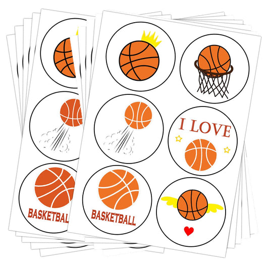 Basketball Labels Stickers, 1.5 inch Round Basketball Sport Party Supplies Decorations Bag Favors Stickers, Jar Containers Letter DIY Labels Decals (500Pcs)