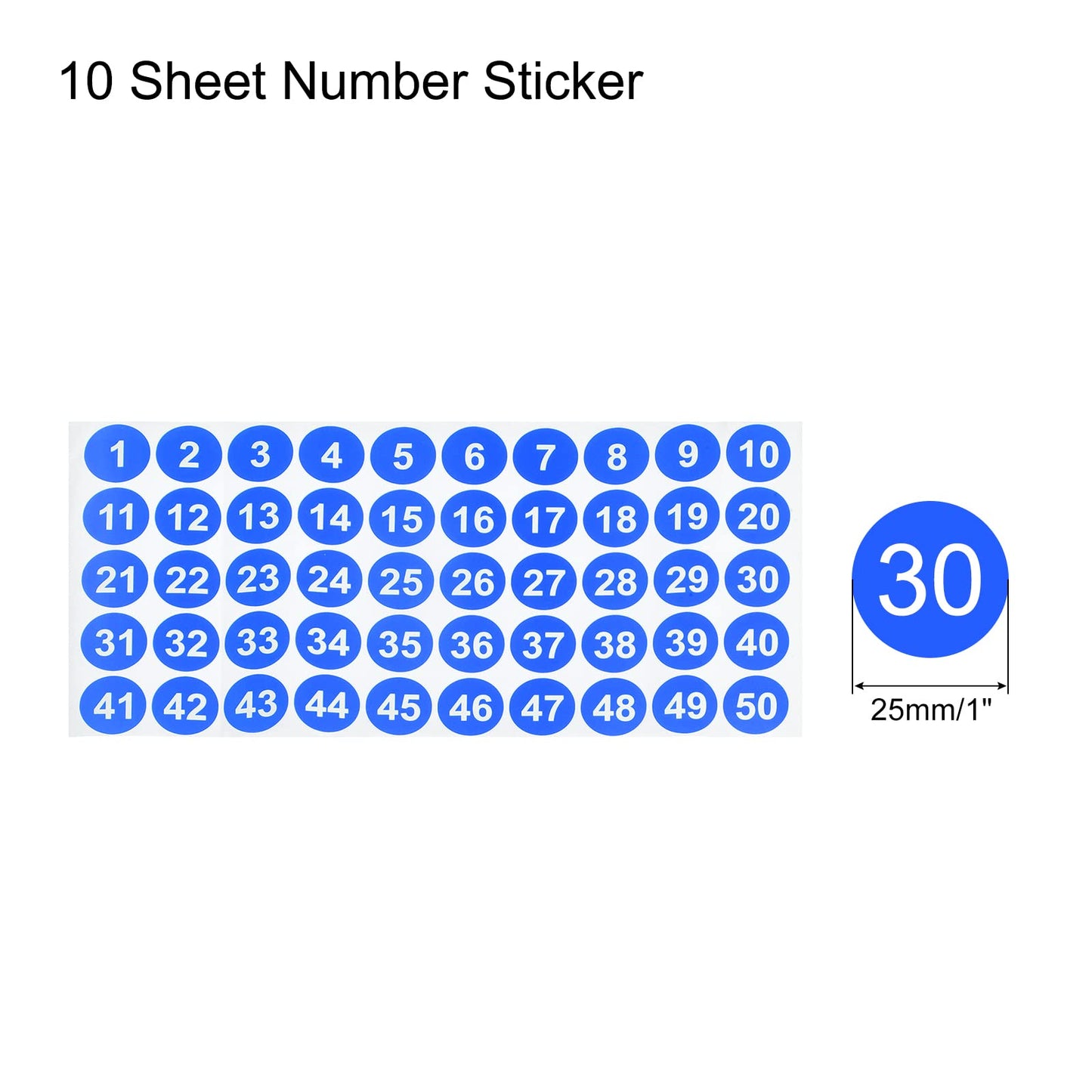 MECCANIXITY 1 to 50 Number Stickers Number Label Self Adhesive Marked Sticker Blue and White for Classification, Pack of 10