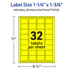 Avery® Printable Rectangle Labels, Sure Feed® Technology, 1-1/4" x 1-3/4", Neon Yellow Labels, Laser/Inkjet Printable, 640 Total, Great for Jars and More 640 labels