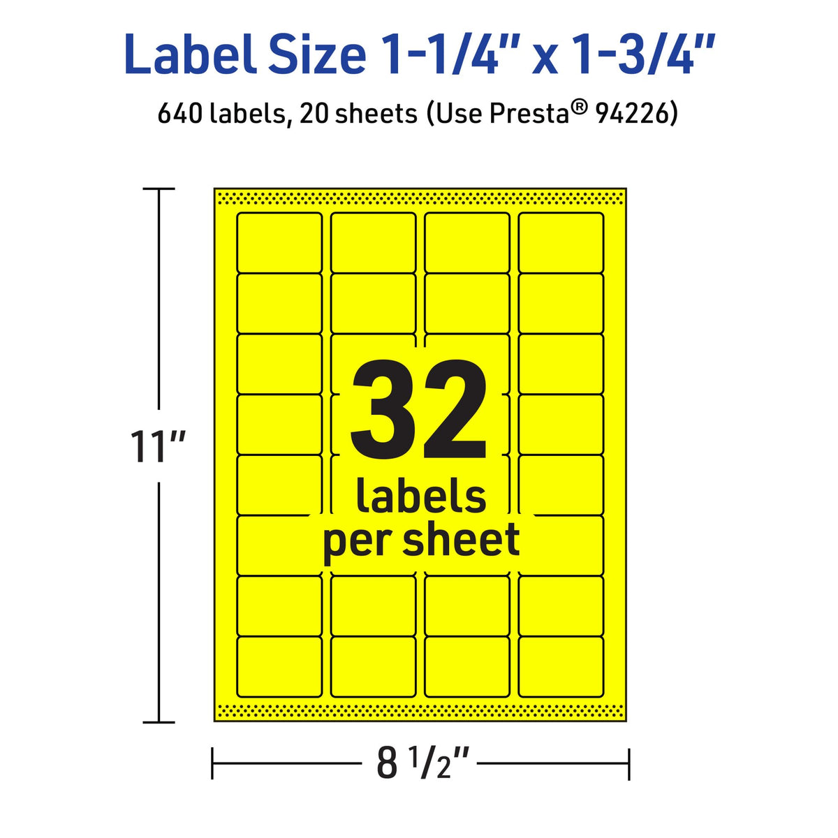 Avery® Printable Rectangle Labels, Sure Feed® Technology, 1-1/4" x 1-3/4", Neon Yellow Labels, Laser/Inkjet Printable, 640 Total, Great for Jars and More 640 labels