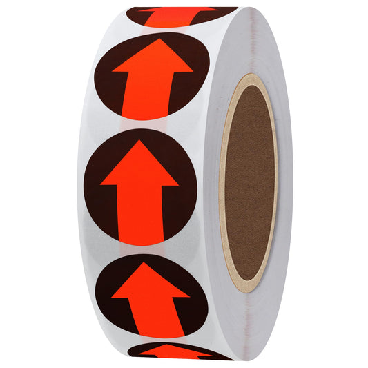 Hybsk 1 inch Arrow Dot Labels Fluorescent Red-Orange print on Black Total 1,000 Labels Per Roll
