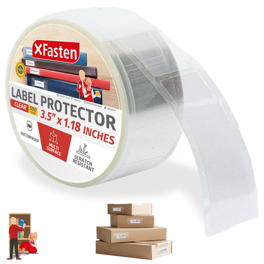 XFasten Clear Label Protectors 500-Pack 3.5 x 1.18 Inch Waterproof Labels for Plastic, Books