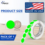Perco Neon Green Round Circle Dot Sticker 1-Inch Labels with Easy-Tear Perforation, 1,000 Stickers per Roll - in Stock, Approved & Available Labels, High Visibility, Strong Adhesive—Made in USA Green - Neon 1 Inch 1 Roll