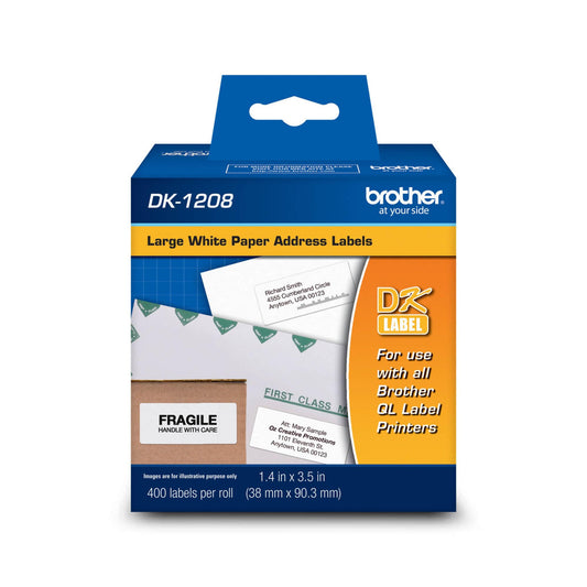 Brother, Die-Cut Large Address Labels, DK-1208, Brother Genuine Labels, Long Lasting Reliability, Die-Cut Large Address Paper Labels, 400 Labels per Roll, (1) Roll per Box 400 Count (Pack of 1)