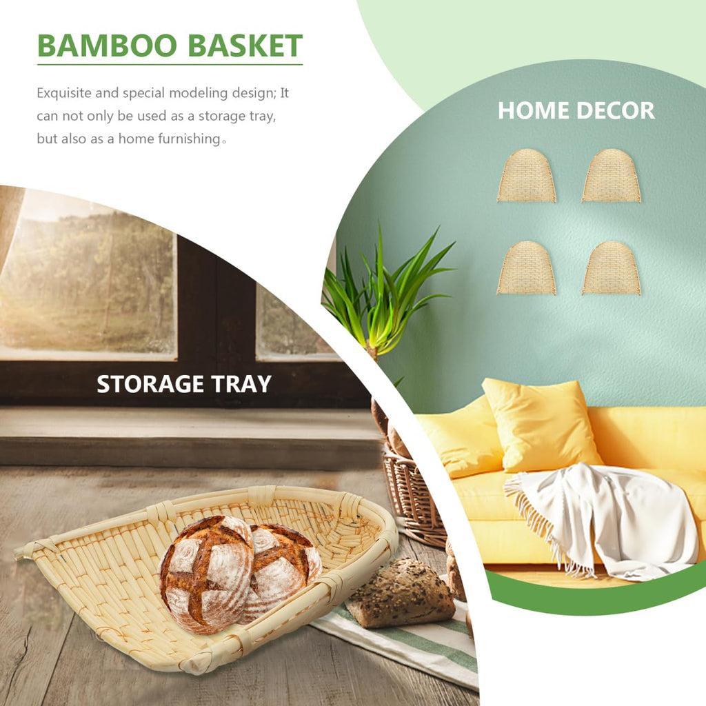 BESTYASH Handmade Woven Basket, Bamboo Winnowing Tray Household Vegetable Holder Decorative Storage Basket for Kitchen Display Easy-Clean Beige for Home Organization and Serving
