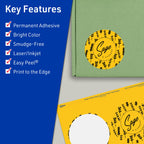 Avery® Printable Round Labels, Sure Feed® Technology, 3-1/2" Diameter, Bright Yellow Labels, Print-to-The-Edge, Laser/Inkjet Printable, 80 Total, Great for Packaging and Candles 80 labels