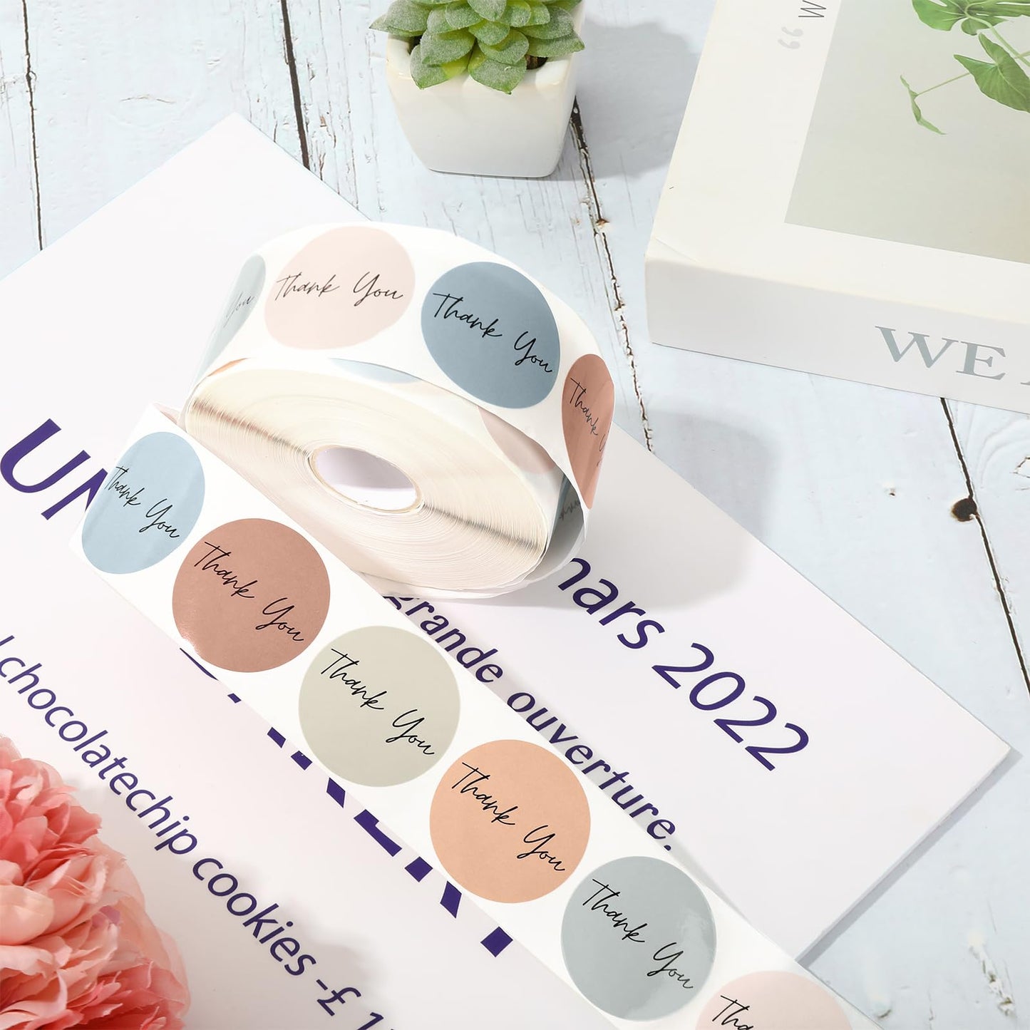 Whaline 1000Pcs Boho Thank You Stickers Roll Self-Adhesive Thank You Stickers for Small Business 1.5 Inch Simple Elegant Round Seal Stickers Labels for Envelopes Sealing Party Favor Morandi