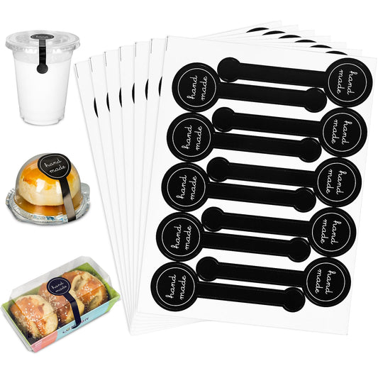 Whaline 1000Pcs Handmade Food Baking Seal Stickers Self-Adhesive Handmade Bakery Stickers Tamper Evident Black Long Label Cake Stickers for Pastry Bags Lollipops Candy Cake Sweat Bread