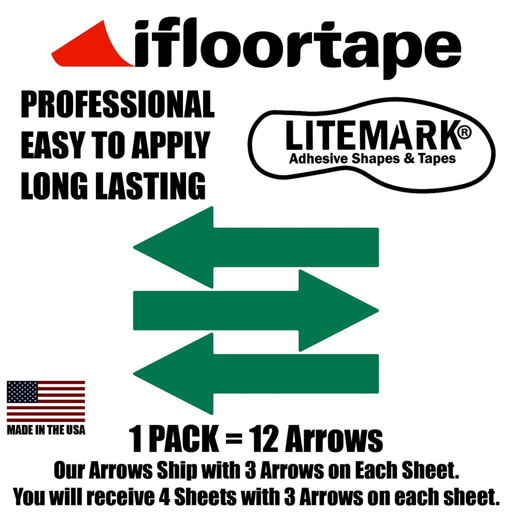 LiteMark 10 Inch Green Thin Arrow Vinyl Stickers – Durable Gloss Finish Waterproof Arrow Vinyl Sign Decals for Warehouses, Schools & Event 12 Pack 10 Inch - 12 Pack