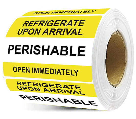 Yellow Self Adhesive Warning Shipping Mailing Labels/Stickers - "PERISHABLE REFRIGERATE Upon Arrival Open Immediately" for Shipping and Packing, 3" Length x 2" Width, Black on Green 250pcs Yellow 2 x 3 inch