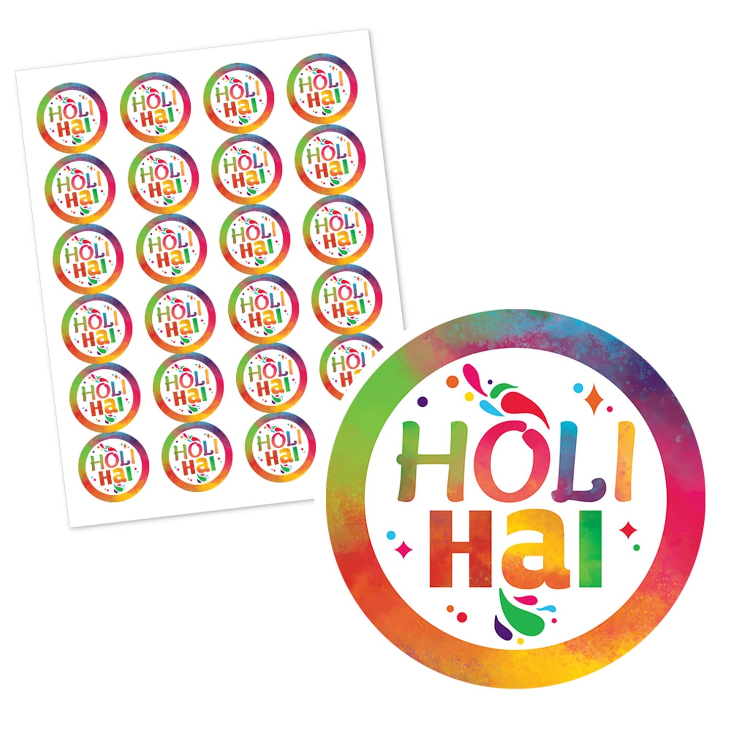 Big Dot of Happiness Holi Hai - Festival of Colors Party Circle Sticker Labels - 24 Count